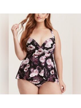 NWT Torrid Torrid Floral Swim Top - Black and Purple